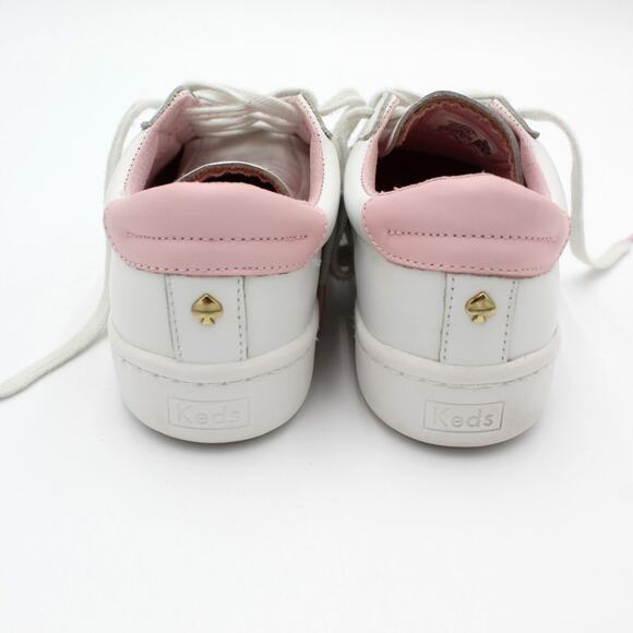 Kate Spade Keds Leather Sneakers Women 8 White Pink Heart Lips Charm Valentines - Picture 8 of 12